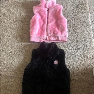 Girls Pink and Black Faux Fur Vests